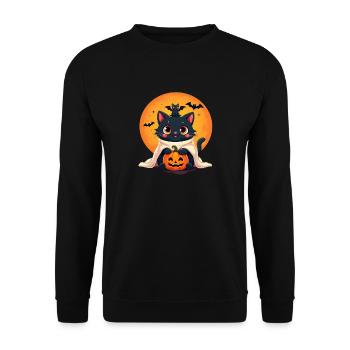 Halloween Cat with Halloween Pumpkin - Unisex Sweatshirt - black - Front - Alina (178cm) & Michal (187cm)