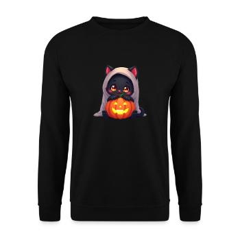 Halloween Cat with Halloween Pumpkin - Unisex Sweatshirt - black - Front - Alina (178cm) & Michal (187cm)