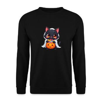 Halloween Cat with Halloween Pumpkin - Unisex Sweatshirt - black - Front - Alina (178cm) & Michal (187cm)