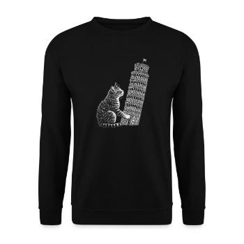 Chat à la Tour de Pise - Sweat-shirt Unisexe - noir - Devant - Alina (178cm) & Michal (187cm)