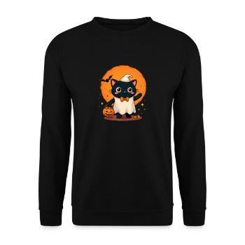 Halloween Cat with Halloween Pumpkin - Unisex Sweatshirt - black - Front - Alina (178cm) & Michal (187cm)