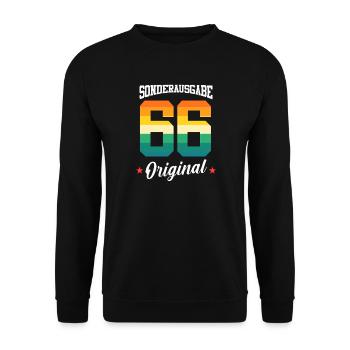 66 Geburtstag - Unisex Pullover - Schwarz - Vorne - Alina (178cm) & Michal (187cm)