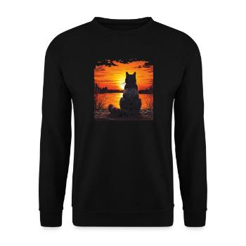 COUCHER DE SOLEIL CHAT - Sweat-shirt Unisexe - noir - Devant - Alina (178cm) & Michal (187cm)