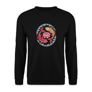 Poisson Koi et fleur de lotus motif harmonieux - Sweat-shirt Unisexe - noir - Devant - Alina (178cm) & Michal (187cm)