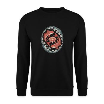 Koi fish and lotus flower in wave art - Unisex Sweatshirt - black - Front - Alina (178cm) & Michal (187cm)