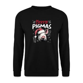 Merry Pigmas Lustiges Schwein Weihnachtsmotiv - Unisex Pullover - Schwarz - Vorne - Alina (178cm) & Michal (187cm)