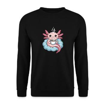 Axolotl Mit Kaffee Auf Wolke Kawaii Morgenkaffee - Unisex Pullover - Schwarz - Vorne - Alina (178cm) & Michal (187cm)