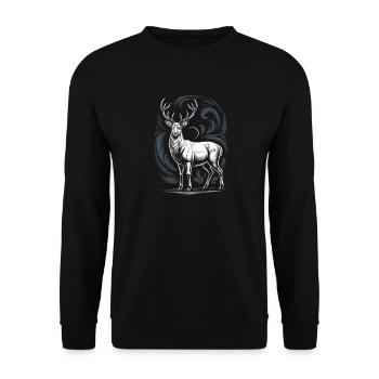 Weißer Hirsch Mit Geweih Mond Und Waldornament - Unisex Pullover - Schwarz - Vorne - Alina (178cm) & Michal (187cm)