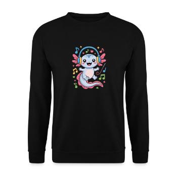 Kawaii Axolotl with Headphones and Musical Notes - Unisex Sweatshirt - black - Front - Alina (178cm) & Michal (187cm)