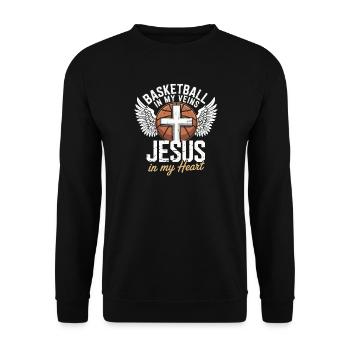 Basketball & Jesus – Kreuz auf Ball Design - Unisex Pullover - Schwarz - Vorne - Alina (178cm) & Michal (187cm)