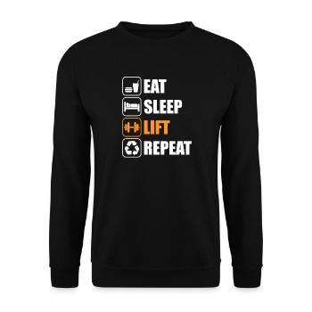 Eat sleep lift Bodybuilding Bodybuilder Kraftsport - Unisex Pullover - Schwarz - Vorne - Alina (178cm) & Michal (187cm)