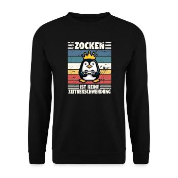 Pinguin verschwenden keine Zeit, sie zocken - Unisex Pullover - Schwarz - Vorne - Alina (178cm) & Michal (187cm)