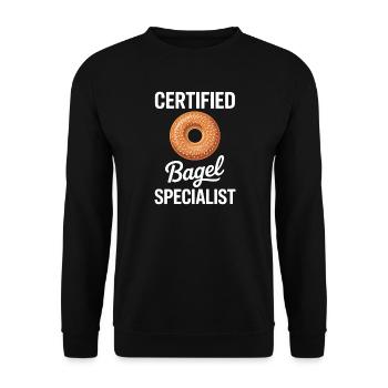 Bagels Spruch Bagel Lustiges Bagels Geschenk - Unisex Pullover - Schwarz - Vorne - Alina (178cm) & Michal (187cm)