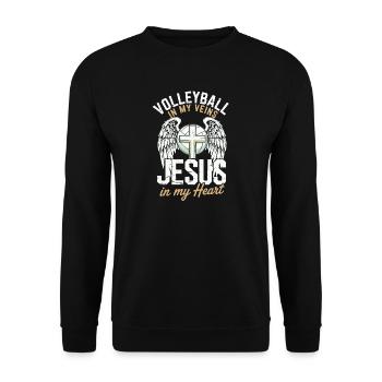 Volleyball & Jesus – Cross with Wings Design - Unisex Sweatshirt - black - Front - Alina (178cm) & Michal (187cm)