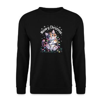 Meow-y Christmas Niedliche Weihnachtskatze - Unisex Pullover - Schwarz - Vorne - Alina (178cm) & Michal (187cm)