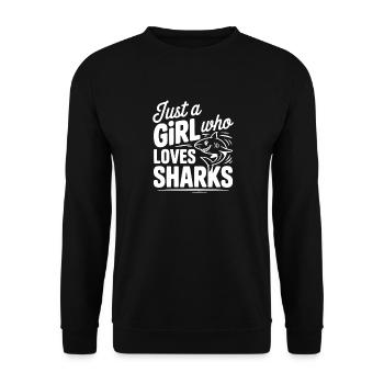 Nur ein Mädchen, das Haie liebt - Unisex Pullover - Schwarz - Vorne - Alina (178cm) & Michal (187cm)
