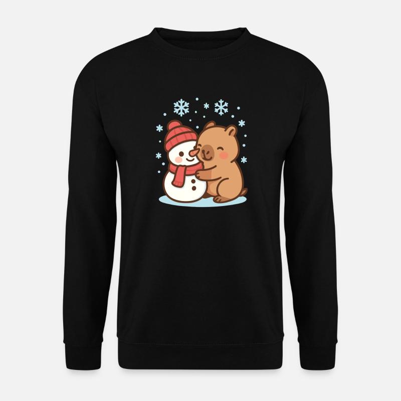 Capybara hugging snowman in winter - Unisex Sweatshirt - black