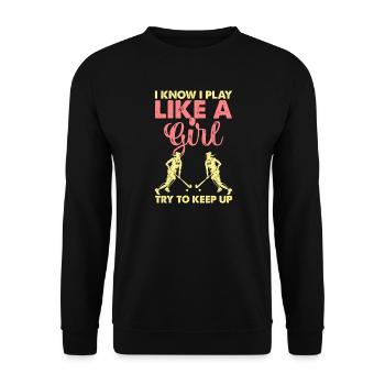 Hockey Eishockey Eishockeyspieler Geschenk - Unisex Sweatshirt - black - Front - Alina (178cm) & Michal (187cm)