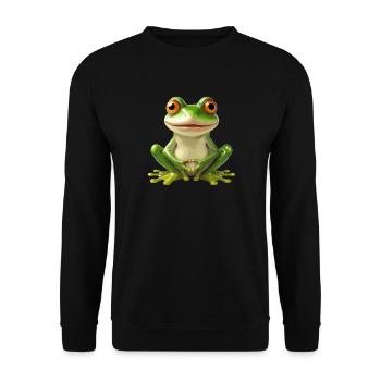 Fröhlicher Frosch Mit Großen Augen - - Unisex Pullover - Schwarz - Vorne - Alina (178cm) & Michal (187cm)