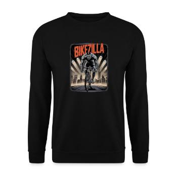 Bikezilla – Retro Monster Fahrrad 1950er Poster - Unisex Pullover - Schwarz - Vorne - Alina (178cm) & Michal (187cm)