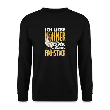 Ich liebe Hühner – die kacken Frühstück - Unisex Pullover - Schwarz - Vorne - Alina (178cm) & Michal (187cm)