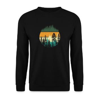 Retro Wald Natur Szene Outdoor Entdecker - Unisex Pullover - Schwarz - Vorne - Alina (178cm) & Michal (187cm)