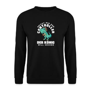 Reicht mir den Controller – König will zocken - Unisex Pullover - Schwarz - Vorne - Alina (178cm) & Michal (187cm)