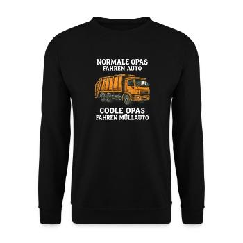 Coole Opas fahren Müllauto – Lustiges Opa Design - Unisex Pullover - Schwarz - Vorne - Alina (178cm) & Michal (187cm)