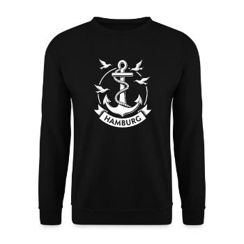 Hamburg Anker Maritimes Wappen Moin - Unisex Pullover - Schwarz - Vorne - Alina (178cm) & Michal (187cm)