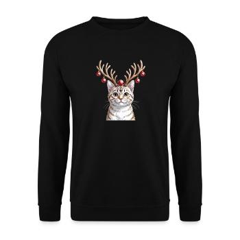 Weihnachtliche Katze Mit Geweih Und Kugeln - Unisex Pullover - Schwarz - Vorne - Alina (178cm) & Michal (187cm)