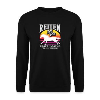 Retro Reiten Lösung Pferdemädchen Ponyfans Reiter - Unisex Pullover - Schwarz - Vorne - Alina (178cm) & Michal (187cm)