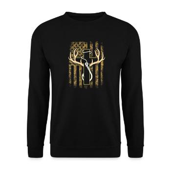 Hunting Fishing Christian Cross Faith Nature - Unisex Sweatshirt - black - Front - Alina (178cm) & Michal (187cm)