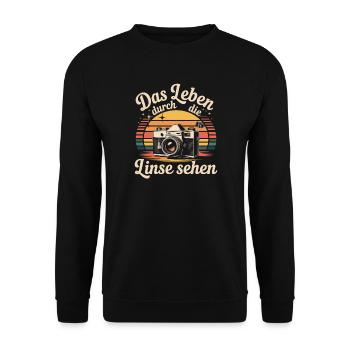 Das Leben Durch Die Linse Sehen Vintage Camera - Unisex Pullover - Schwarz - Vorne - Alina (178cm) & Michal (187cm)
