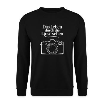 Das Leben Durch Die Linse Sehen Vintage Camera - Unisex Pullover - Schwarz - Vorne - Alina (178cm) & Michal (187cm)