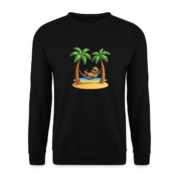 Relaxed sloth in hammock on the beach between - Unisex Sweatshirt - black - Front - Alina (178cm) & Michal (187cm)