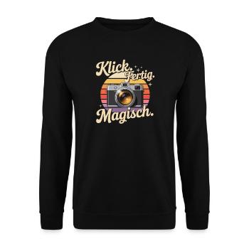 Klick Fertig Magisch Retro-kamera-enthusiasten - Unisex Pullover - Schwarz - Vorne - Alina (178cm) & Michal (187cm)