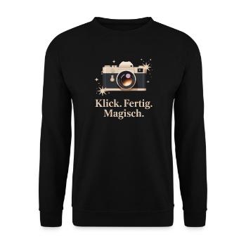 Klick Fertig Magisch Retro-kamera-enthusiasten - Unisex Pullover - Schwarz - Vorne - Alina (178cm) & Michal (187cm)