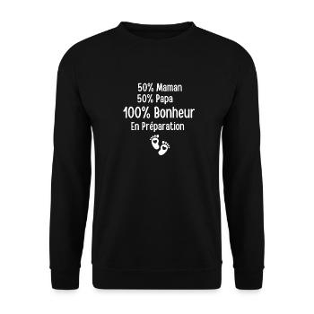 50% Mom 50% Dad Announcement Happiness - Unisex Sweatshirt - black - Front - Alina (178cm) & Michal (187cm)