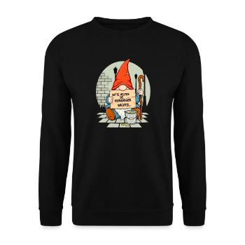 Hungeriger Wichtel | Bitte Helfen Sie Gnome  - Unisex Pullover - Schwarz - Vorne - Alina (178cm) & Michal (187cm)