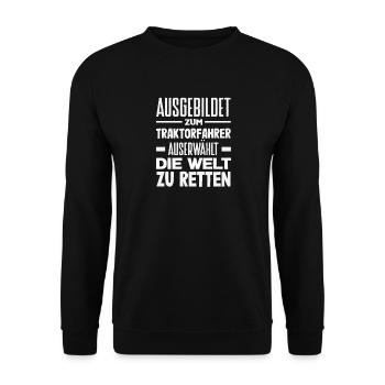 Trained to drive a tractor Save the world - Unisex Sweatshirt - black - Front - Alina (178cm) & Michal (187cm)