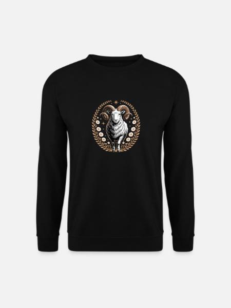 Widder Sternzeichen Mit Blüten Und Sternen - Unisex Pullover - Schwarz