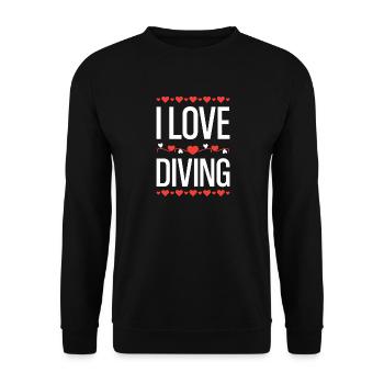 I Love Diving Herzen - Unisex Pullover - Schwarz - Vorne - Alina (178cm) & Michal (187cm)