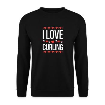 I Love Curling Herz - Unisex Pullover - Schwarz - Vorne - Alina (178cm) & Michal (187cm)