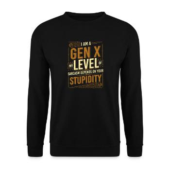 Der Sarkasmus der Generation X hängt von Ihrer Dummheit ab - Unisex Pullover - Schwarz - Vorne - Alina (178cm) & Michal (187cm)
