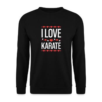 I Love Karate Herzdesign - Unisex Pullover - Schwarz - Vorne - Alina (178cm) & Michal (187cm)