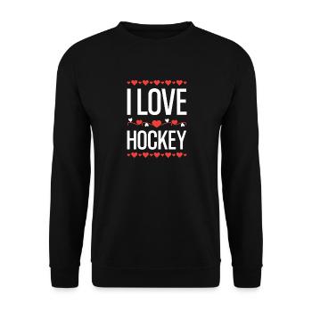 I Love Hockey Aufdruck - Unisex Pullover - Schwarz - Vorne - Alina (178cm) & Michal (187cm)
