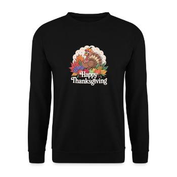 Fröhliches Thanksgiving Truthahn Herbstmotiv - Unisex Pullover - Schwarz - Vorne - Alina (178cm) & Michal (187cm)