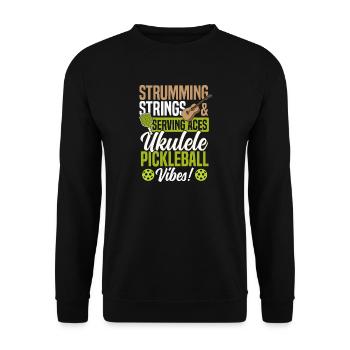 Hawaii Gitarre Ukemusic Pickleball Ukulele - Unisex Pullover - Schwarz - Vorne - Alina (178cm) & Michal (187cm)