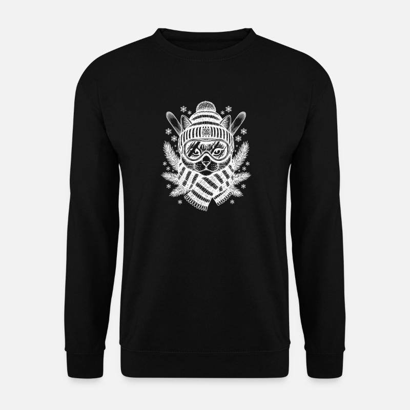 Skifahren Katze Winter Fun Ski - Unisex Pullover - Schwarz