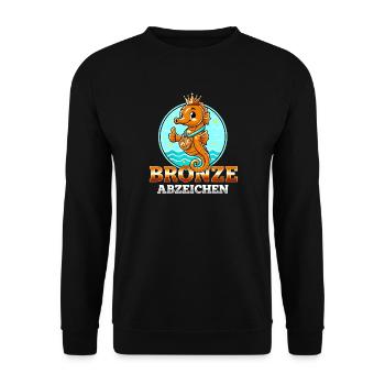 Seepferdchen Bronze Abzeichen Schwimmkurs  - Unisex Pullover - Schwarz - Vorne - Alina (178cm) & Michal (187cm)